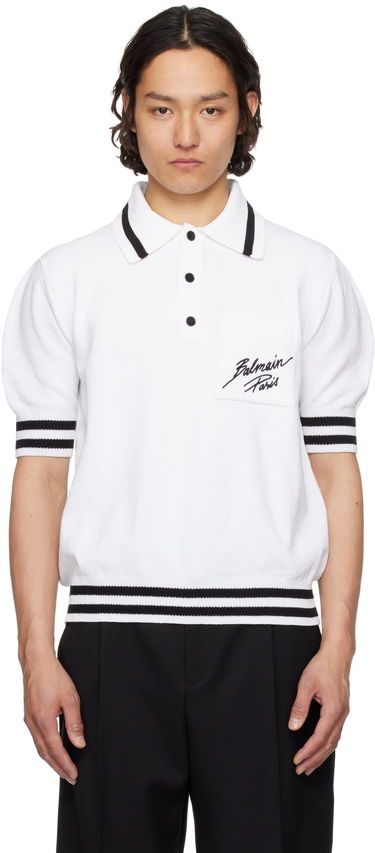 Polo tričko Balmain Balmain Logo Knit Polo Biela | EH0GB046KI49, 0
