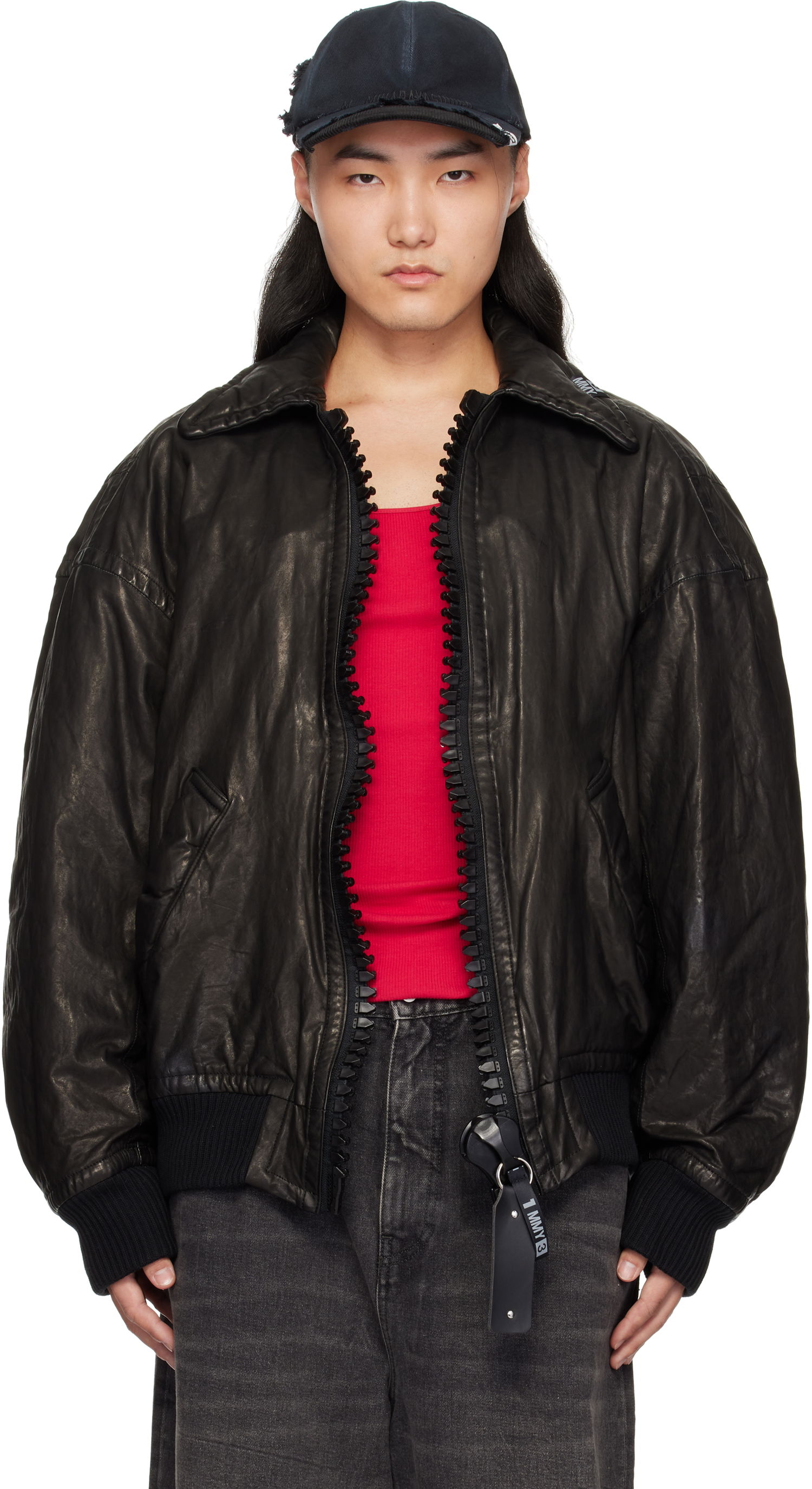 Bomber bunda Maison MIHARA YASUHIRO Backlash Smooth Big Zip Leather Jacket Čierna | C13BL003, 0