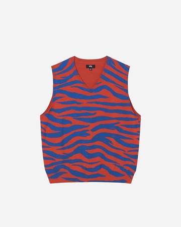 Sveter Stüssy Tiger Printed Sweater Vest Červená | 117139-0601, 0