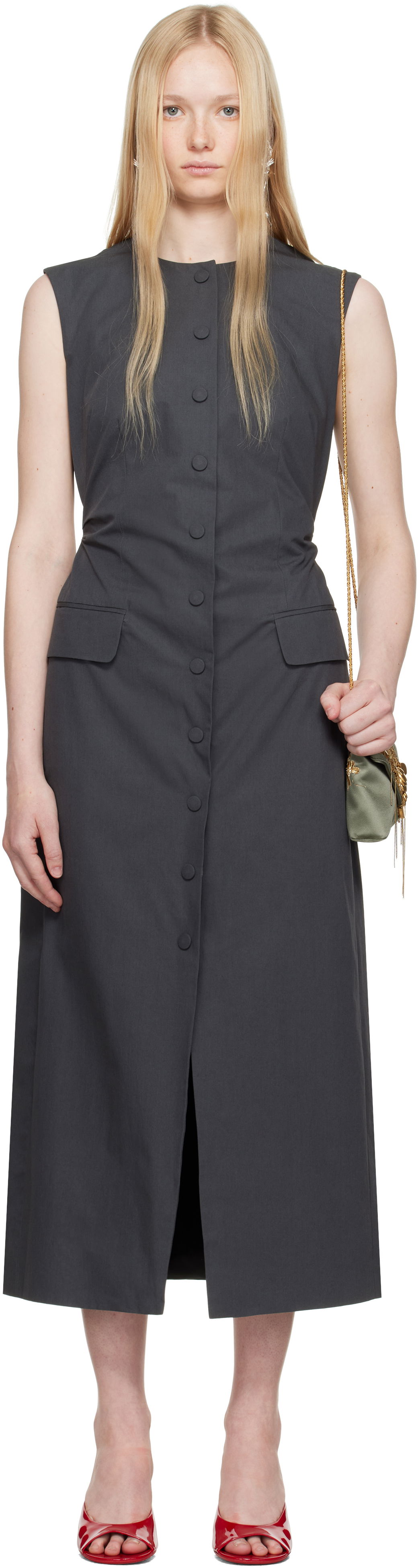 Šaty Dries Van Noten Dries Van Noten Tailored Midi Dress Šedá | 251-011021-1449, 0