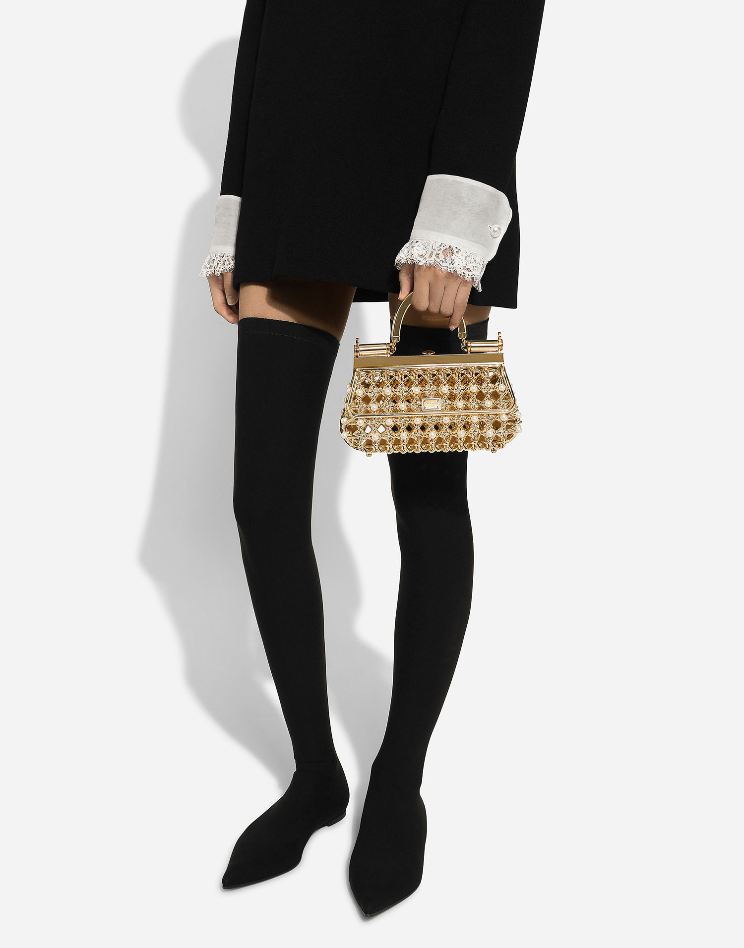 Kabelka Dolce & Gabbana Dolce & Gabbana Woven Pearl Embellished Top Handle Bag Metalická | BB7618AV60189329, 1