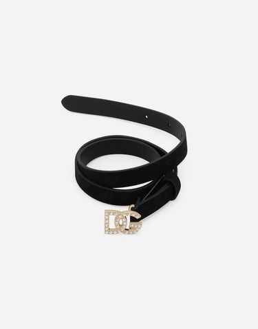Opasok Dolce & Gabbana Dolce & Gabbana Calfskin Suede Belt with Crystal DG Logo Čierna | EE0069A109380999, 2