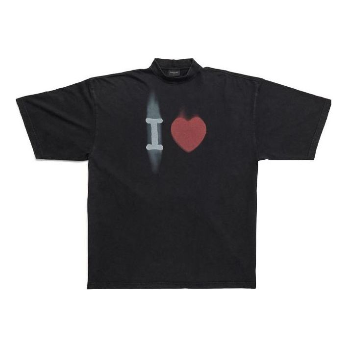 Tričko Balenciaga I Love Graphic Print Large Fit T-shirt Čierna | 744439TOVH39034, 0