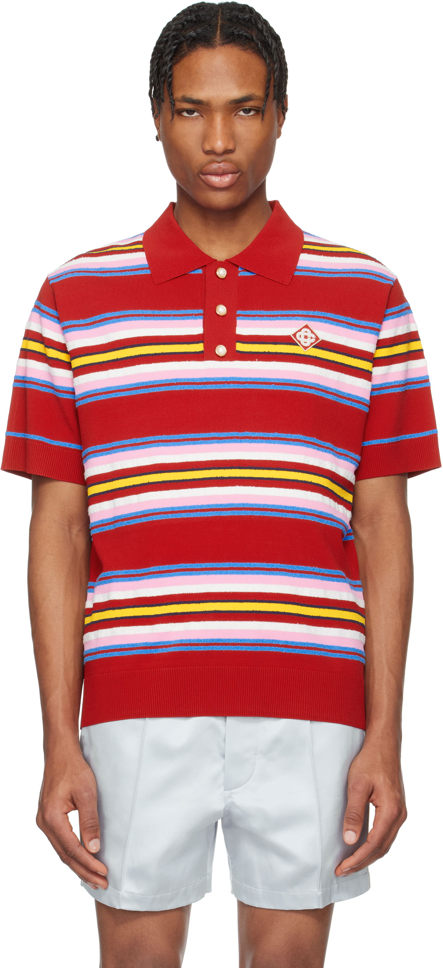 Polo tričko Casablanca Casablanca Stripe Oversized Polo Červená | MS25-KW-906-01, 0