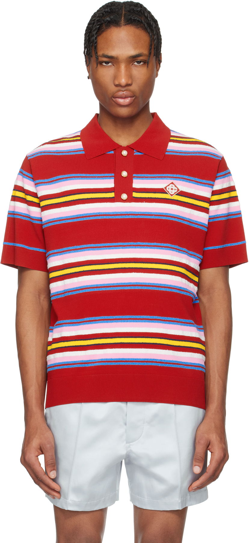 Polo tričko Casablanca Casablanca Stripe Oversized Polo Červená | MS25-KW-906-01