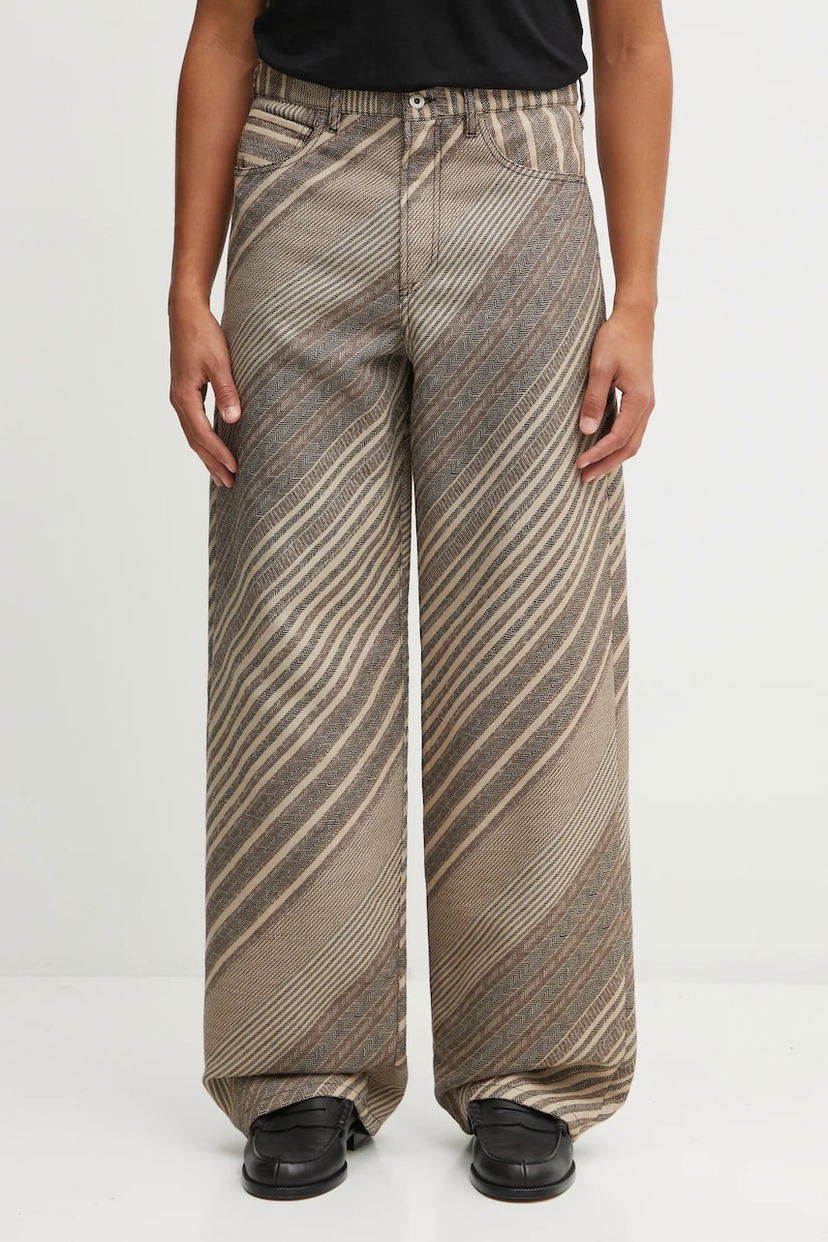 Nohavice KENZO Wool Blend Diagonal Stripe Turn Up Wide Fit Pants Rôznofarebný | FF65PA3839IO