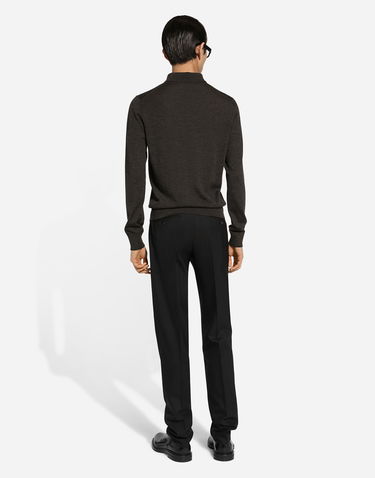 Polo tričko Dolce & Gabbana Dolce & Gabbana Cashmere Long Sleeve Polo Shirt with Embroidered Logo Šedá | GXZ25ZJAWXRN1254, 2