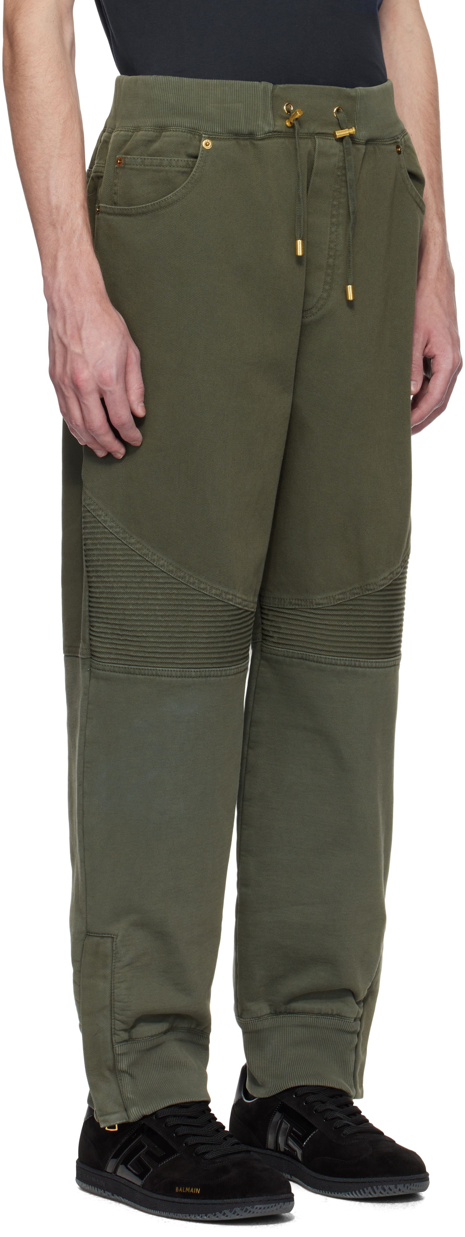 Tepláky Balmain Balmain Loose-Fit Denim & Jersey Trousers Zelené | EH1MD045DF43, 1