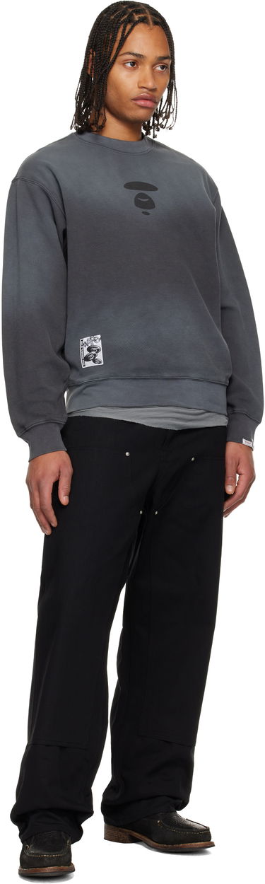 Mikina AAPE by A Bathing Ape Moonface Diagonal Ribbed Crew Neck Sweatshirt Šedá | AAPSWMC381XXPBKL, 3