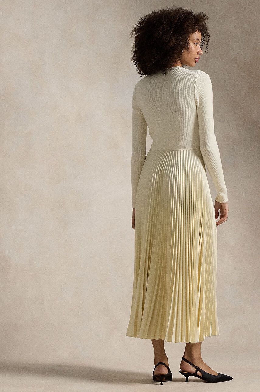 Šaty Polo by Ralph Lauren Pleated Midi Dress Béžová | 211948693, 1