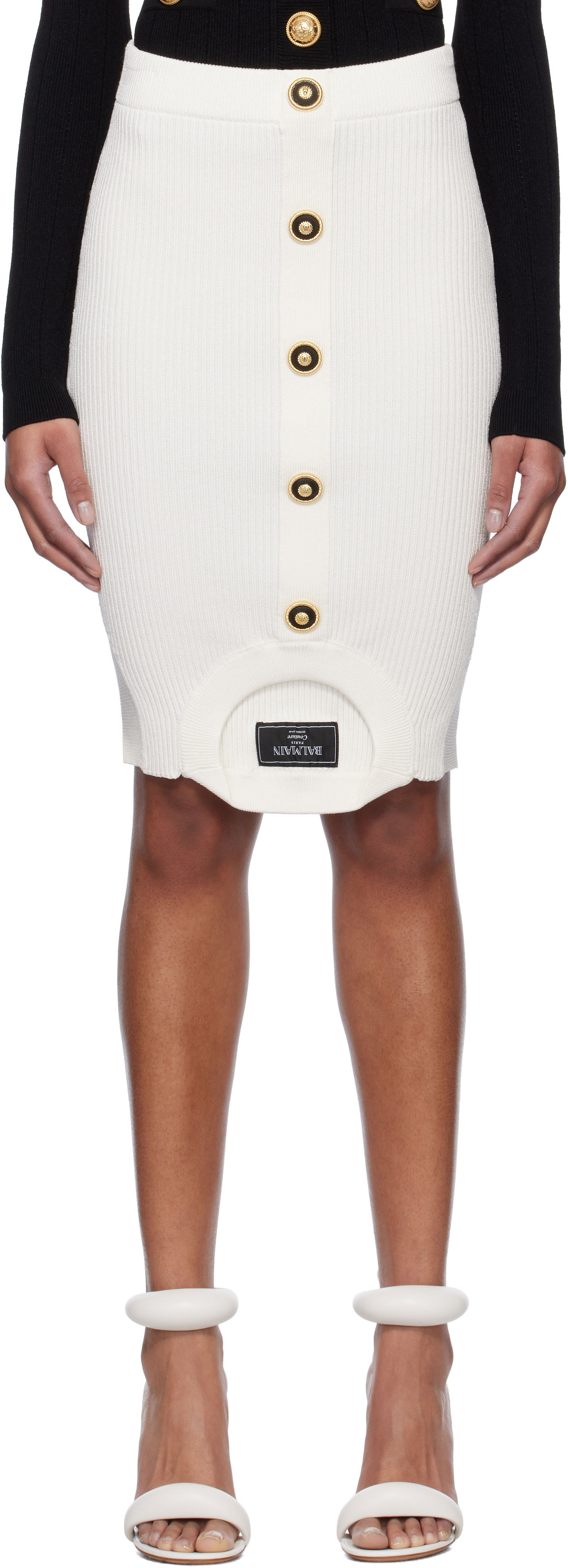 Sukňa Balmain Balmain Optical Illusion Ribbed Knit Miniskirt Biela | EF1LBA60KI10, 0
