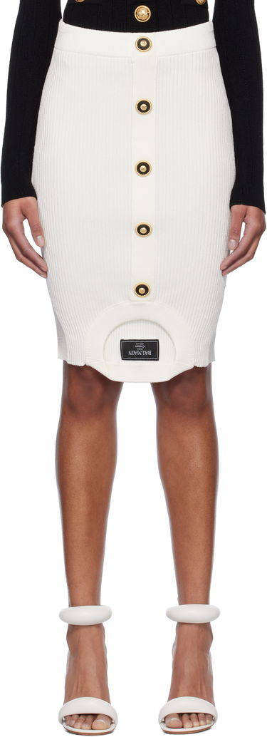 Sukňa Balmain Balmain Optical Illusion Ribbed Knit Miniskirt Biela | EF1LBA60KI10, 0