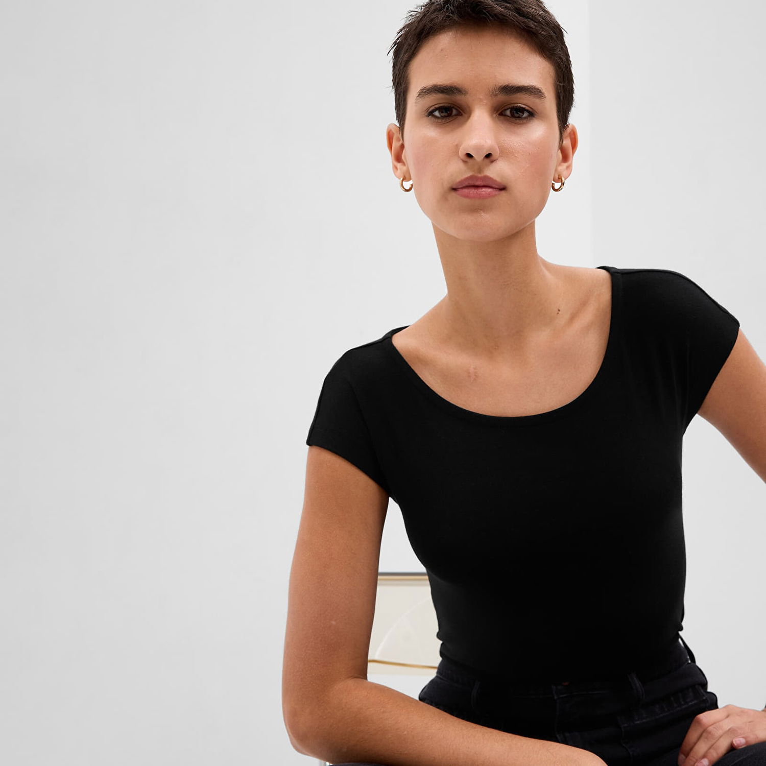 Šortky GAP Shortsleeve Bateau Neck Modal Top Black Čierna | 540672-03, 1