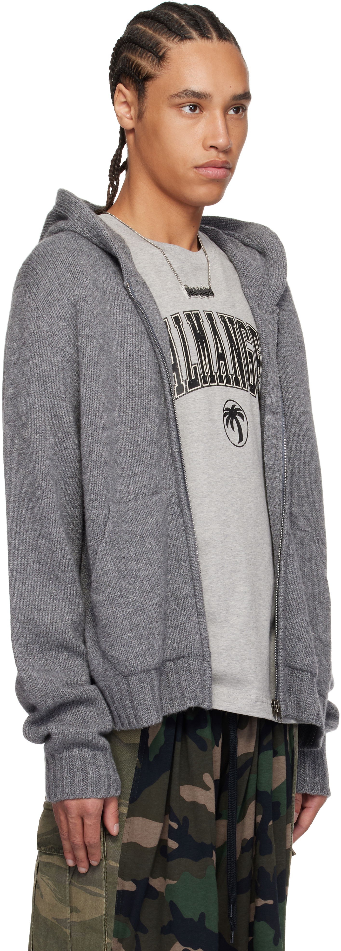 Sveter Palm Angels Palm Angels Knit Zip Hoodie Šedá | PMHU023S25KNI0010803, 1