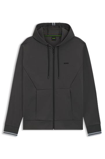 Mikina BOSS BOSS Cotton-Blend Zip-Up Hoodie with Stripe Details Šedá | 50542974, 0