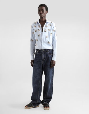 Košeľa Dolce & Gabbana Dolce & Gabbana Silk and Cotton Striped Shirt with Floral Appliqués Modrá | G5MZ0ZFBTAKS8051, 1