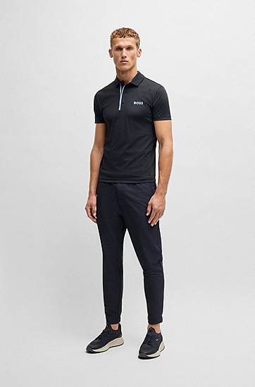 Polo tričko BOSS BOSS Paddy Quick-Dry Ribbed Polo Shirt Čierna | 50530773, 1