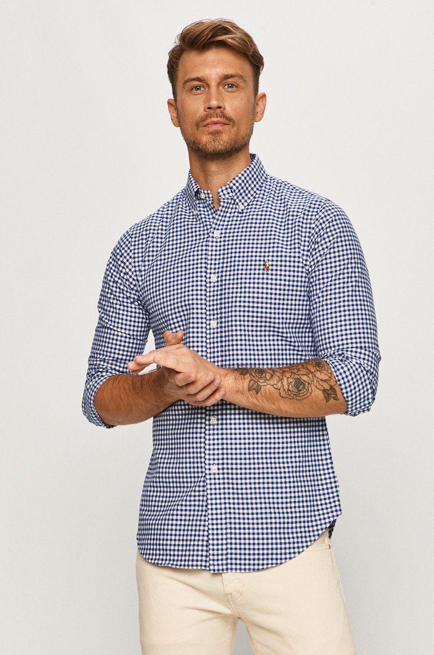 Košeľa Polo by Ralph Lauren Custom-Fit Oxford Checked Shirt Modrá | 710549084010, 0