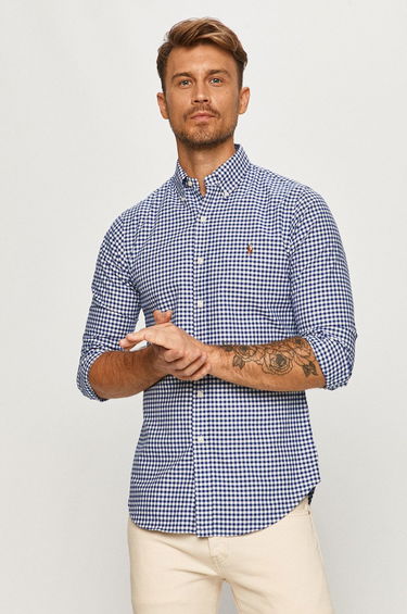 Košeľa Polo by Ralph Lauren Custom-Fit Oxford Checked Shirt Modrá | 710549084010, 0