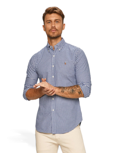 Košeľa Polo by Ralph Lauren Custom-Fit Oxford Checked Shirt Modrá | 710549084010