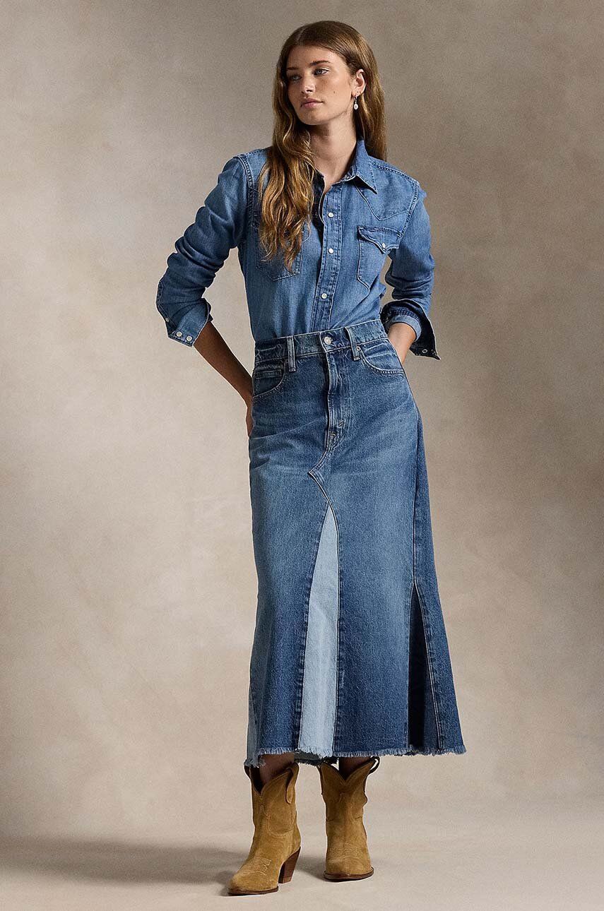 Denim Midi A-Line Skirt