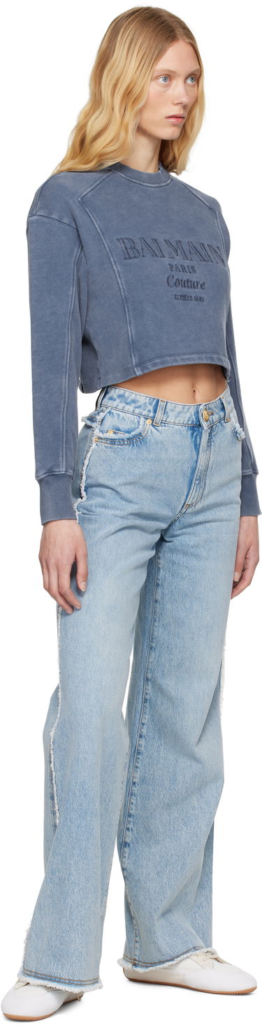 Sveter Balmain Balmain 'Couture' Cropped Embroidered Sweatshirt Modrá | EF1JO076BC96, 3