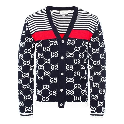Sveter Gucci Classic Full Logo Stitching Wool Cardigan Modrá | 523048-X9I07-4696