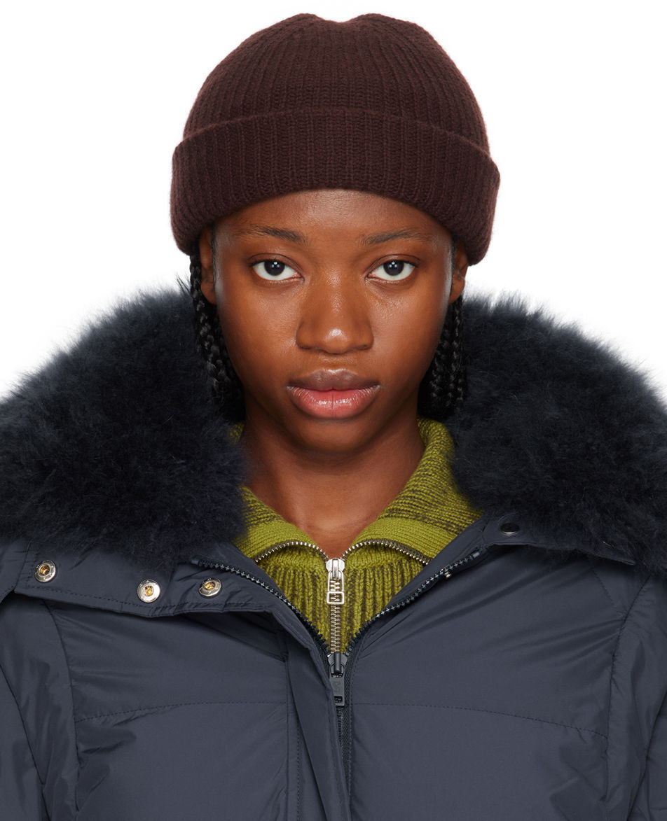 Kulicha Yves Salomon Ribbed Beanie Hnedá | 24W23WAA500XXMACL, 0
