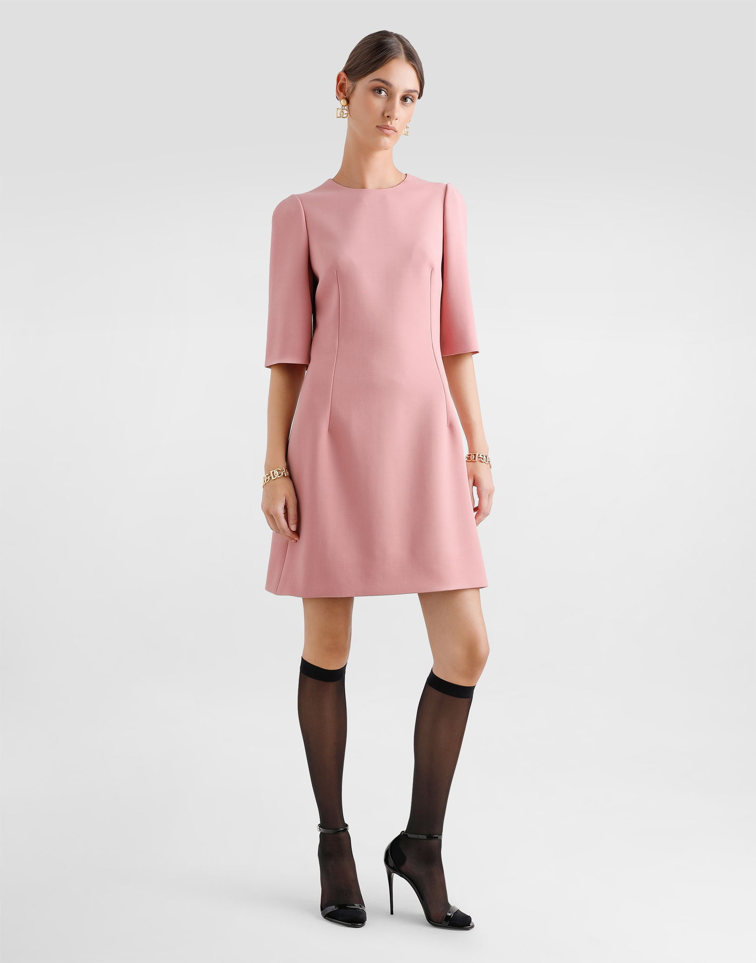 Šaty Dolce & Gabbana Dolce & Gabbana Wool Crepe Fit-and-Flare Dress Ružová | F6GAUTFU2L8F0473, 1