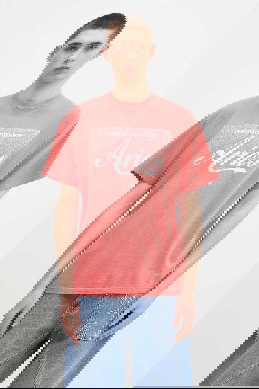 Tričko Aries Aries Sunbleached Cola Short Sleeve Printed T-Shirt Červená | AR6262203, 0