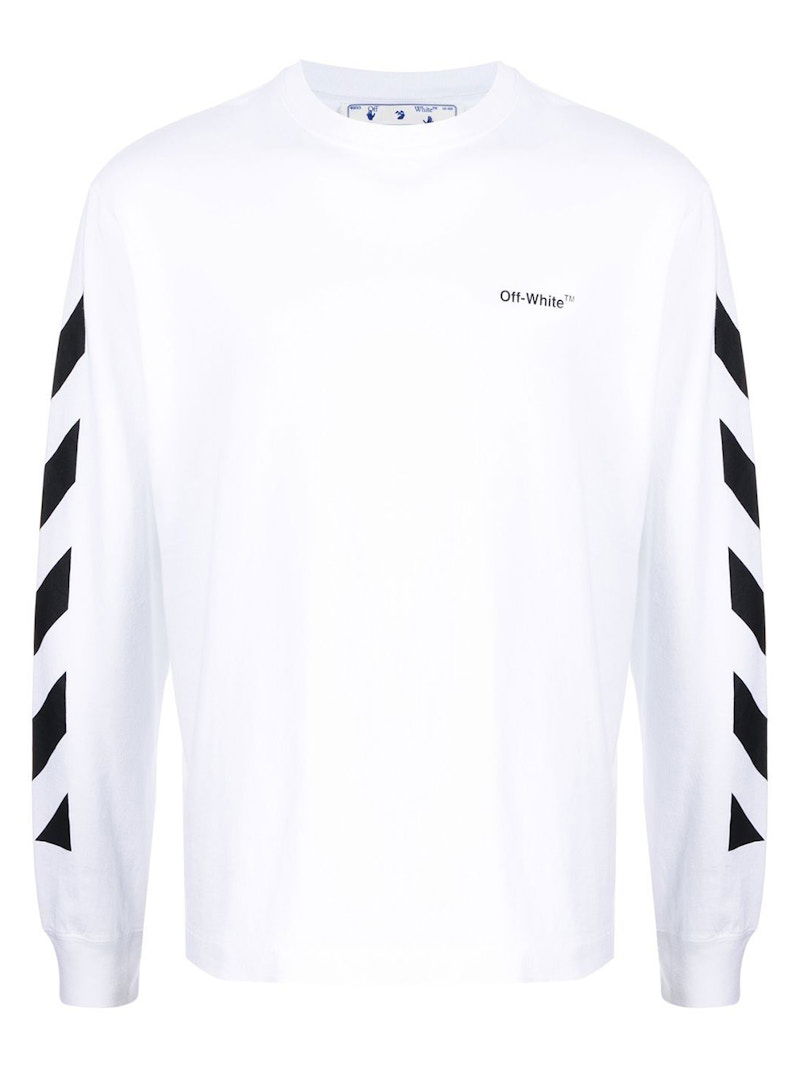 Tričko Off-White Diagonal Helvetica Long Sleeve T-Shirt Biela | OMAB064C99JER0010110