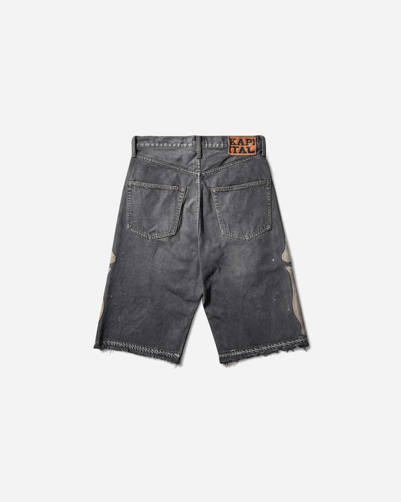 Šortky KAPITAL 14oz Denim 5P Shorts with Bone Applique Šedá | EK-1449SPA PRO
