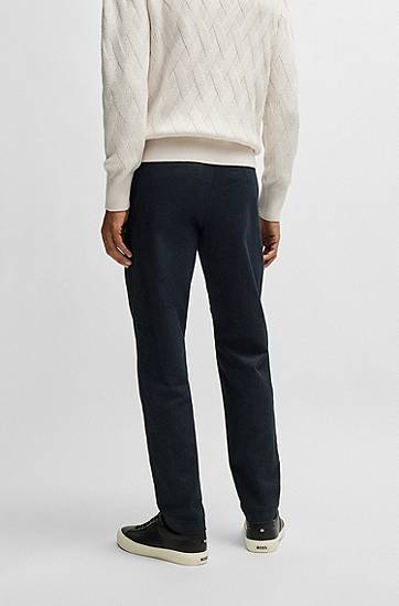 Nohavice BOSS BOSS Regular-Fit Cotton-Blend Twill Trousers Navy | 50524775, 1