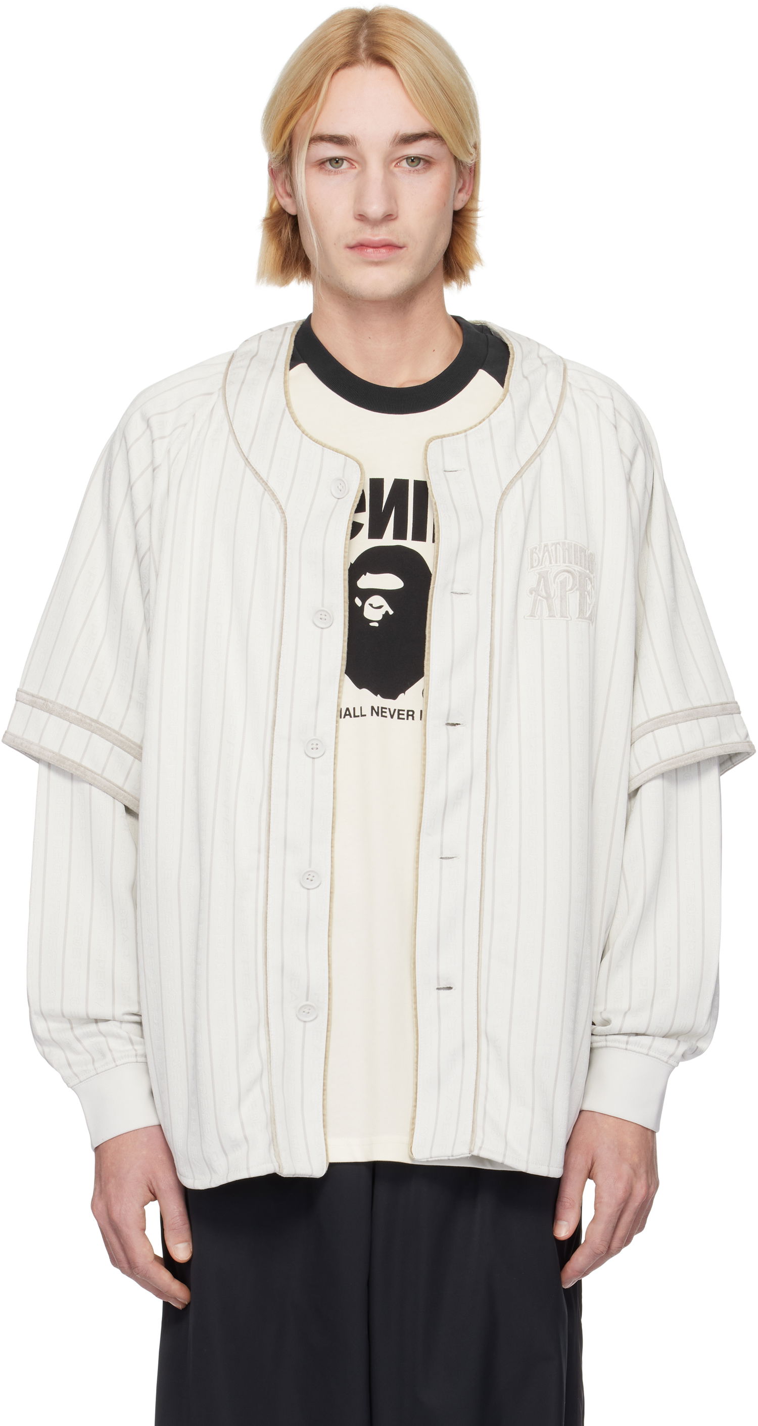 Košeľa BAPE Striped Long Sleeve Baseball Shirt Biela | 001SHK801303M, 0
