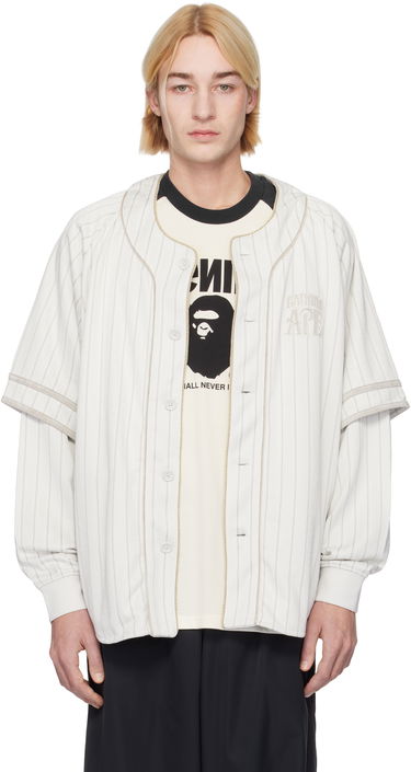 Košeľa BAPE Striped Long Sleeve Baseball Shirt Biela | 001SHK801303M, 0