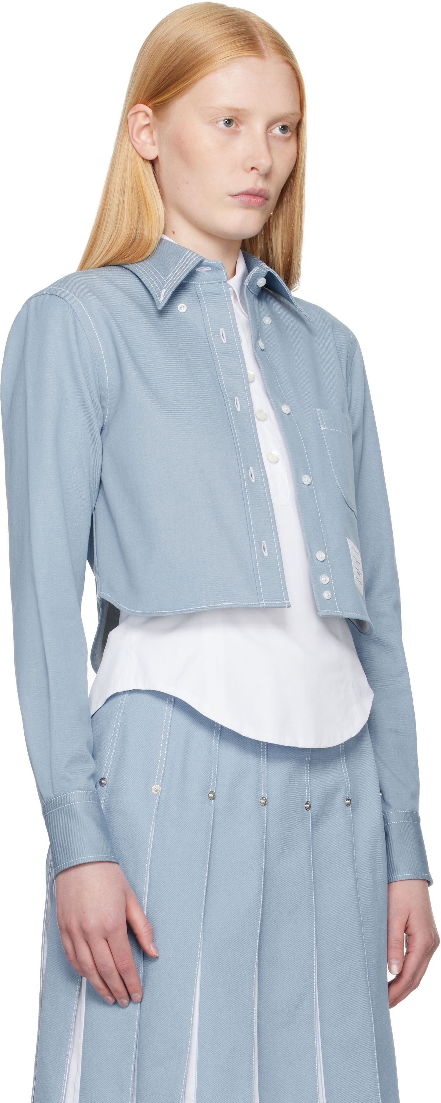 Košeľa Thom Browne Thom Browne Classic Cropped Long Sleeve Shirt Modrá | FLL183A-F0991, 1