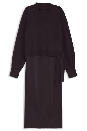 Šaty BOSS Two-in-one dress with wool-cashmere sweater layer Čierna | 50547867, 0