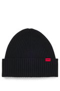 Virgin-Wool Ribbed Beanie with Logo Label