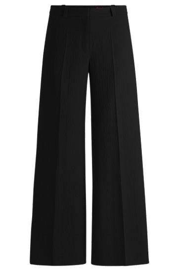 Nohavice BOSS Stretch Seersucker Regular-Fit Trousers Čierna | 50540242, 0