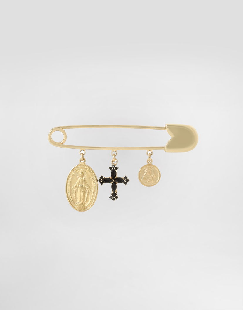 Spona Dolce & Gabbana Dolce & Gabbana Safety Pin Brooch with Cross and Medallion Charms Žltá | WPR5S1W1111ZOO00