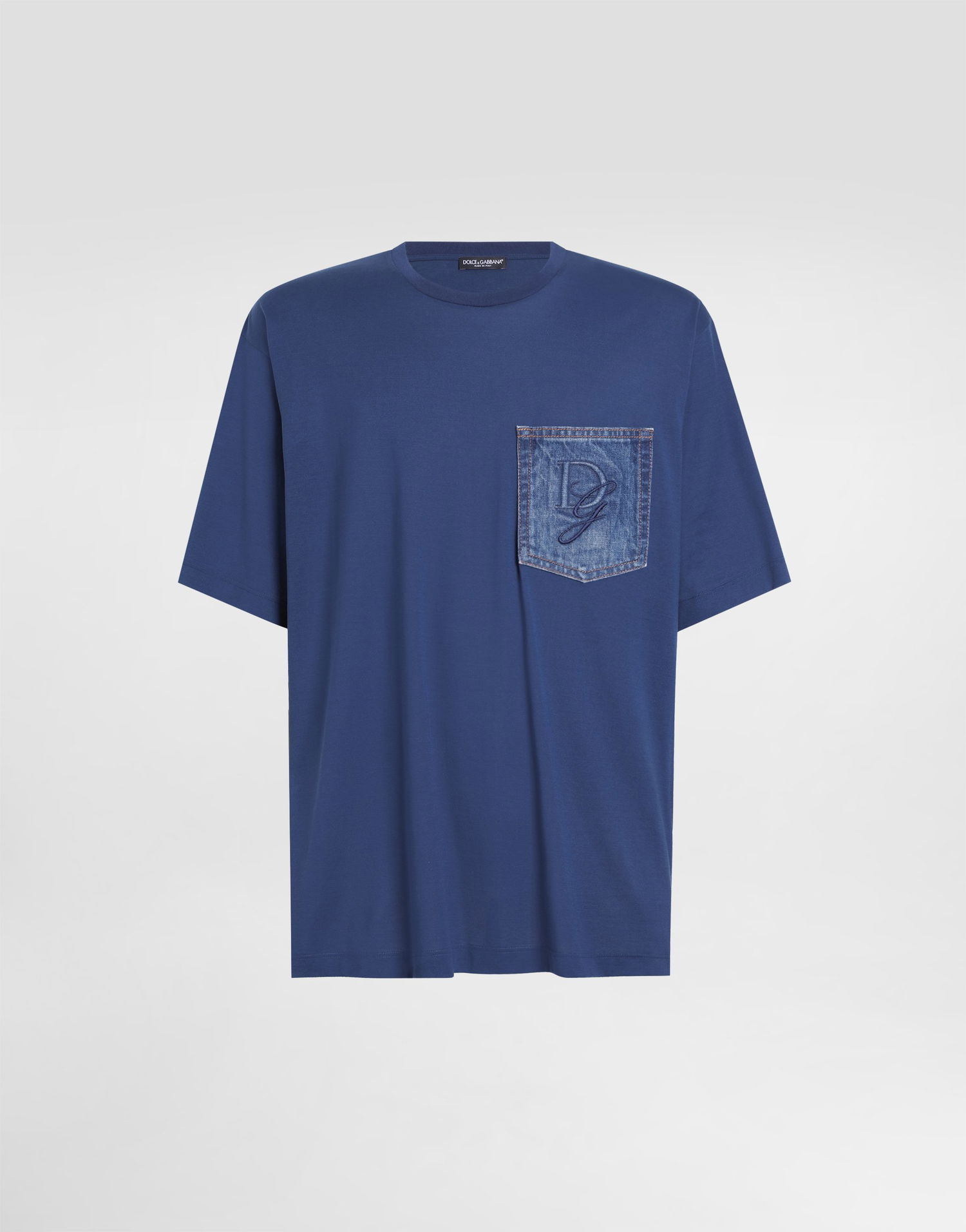Tričko Dolce & Gabbana Dolce & Gabbana Cotton T-Shirt with Denim Pocket and DG Logo Modrá | G8PN9ZG7O4JB1823, 0