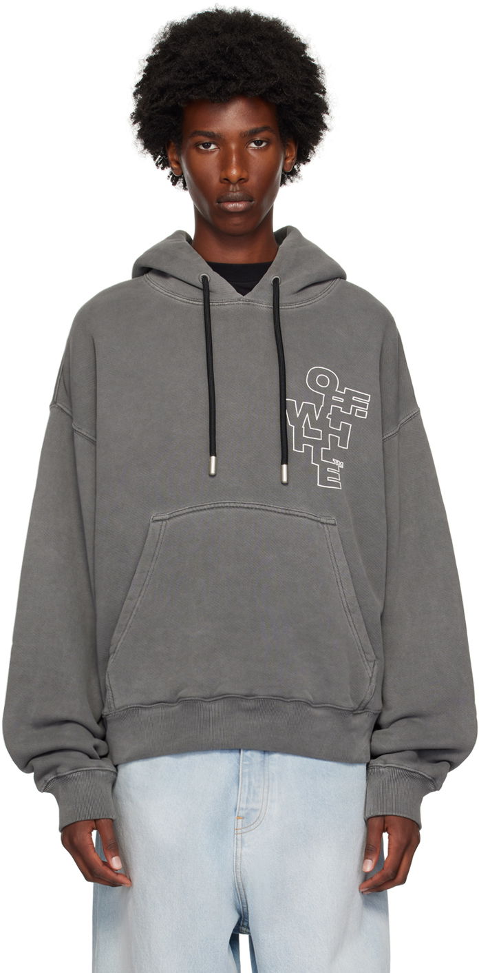 Mikina Off-White Gray Outline Arrow Skate Hoodie Šedá | OMBB085F24FLE0071001, 0