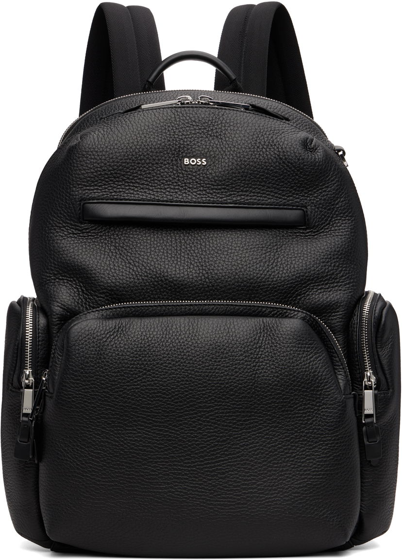 Batoh BOSS BOSS Leather Backpack with Zipped Side Pockets Čierna | 50552436