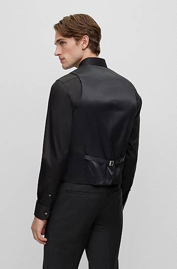 Vesta BOSS BOSS Slim-Fit Virgin-Wool Blend Waistcoat Čierna | 50482736, 1