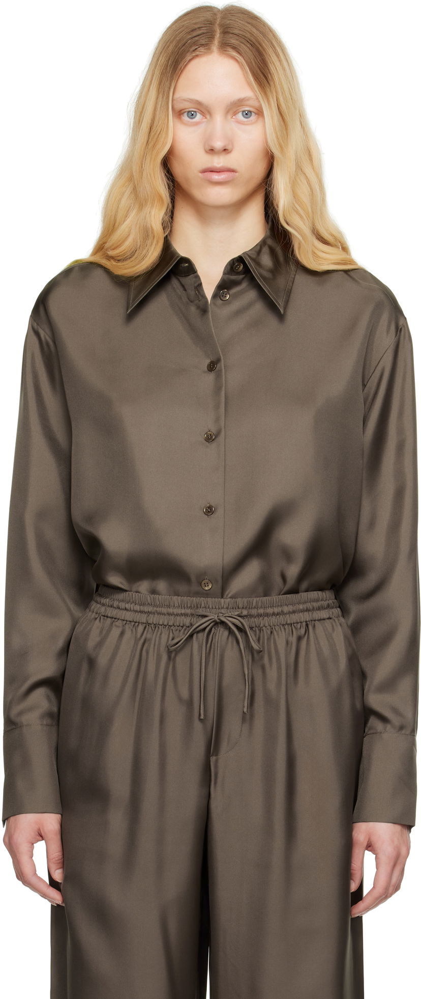 Košeľa Róhe Signature Elongated Silk Shirt Hnedá | 415-19-085