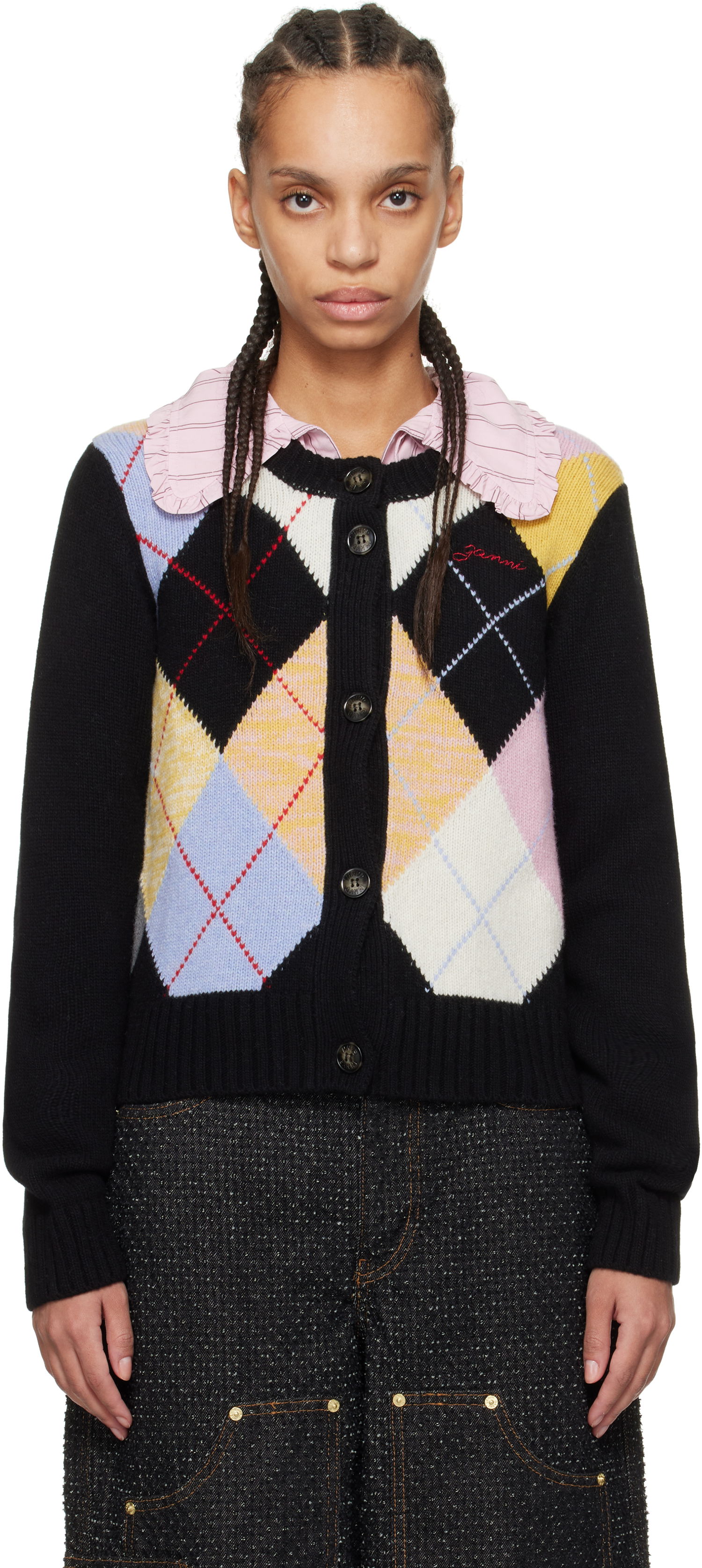 Sveter GANNI GANNI Harlequin Knit Cardigan Rôznofarebný | K2380, 0