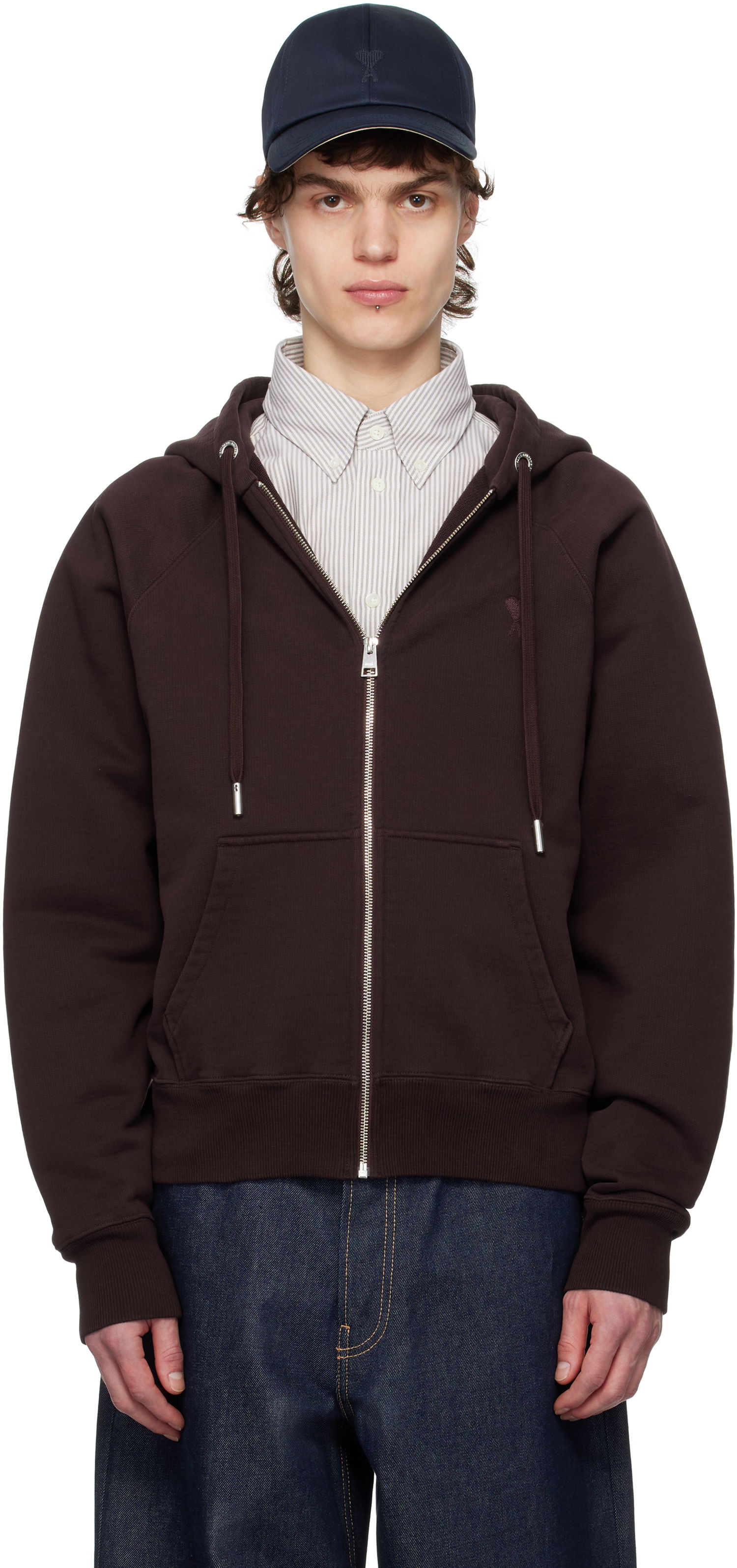 Mikina AMI AMI Paris Ami de Coeur Zip-Up Hoodie Hnedá | HSW474.747, 0