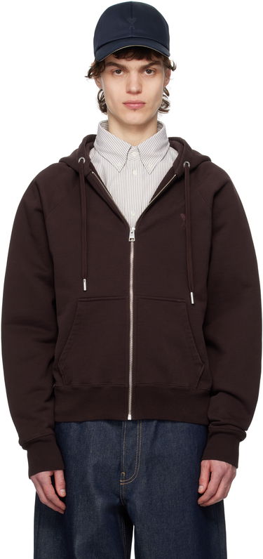 Mikina AMI AMI Paris Ami de Coeur Zip-Up Hoodie Hnedá | HSW474.747, 0
