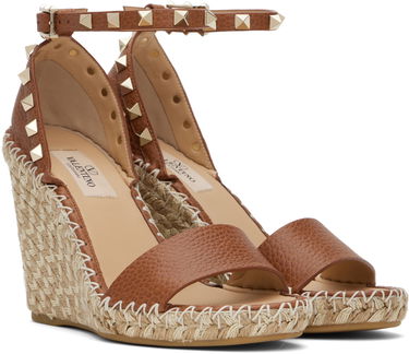 Starostlivosť o obuv Valentino Valentino Garavani Double Rockstud Grainy Calfskin Wedge Espadrilles Hnedá | 6W2S0090FEQ, 3