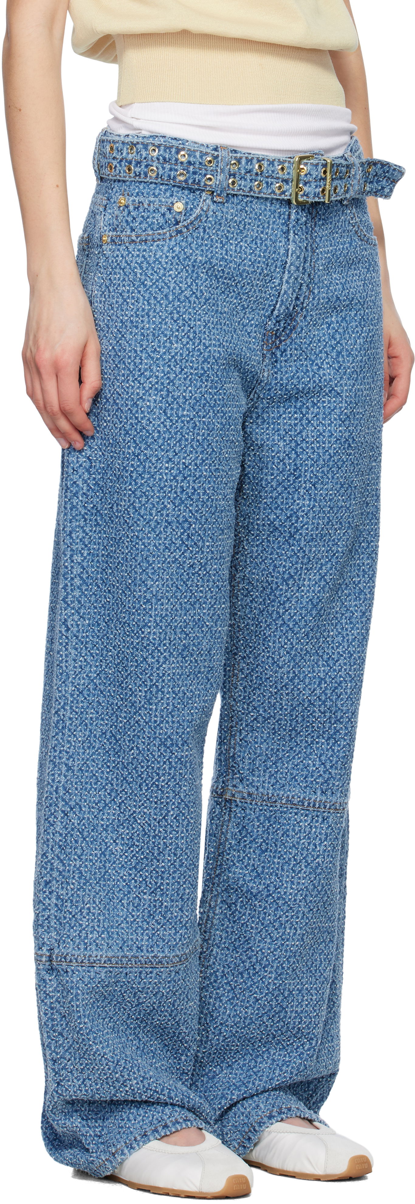 Džínsy GANNI GANNI Izey Fluffy Belt Jeans Modrá | J1721, 1